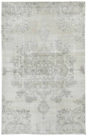 Antique Muted Beige Floral 4'6X7'3 Distressed Vintage Oriental Rug