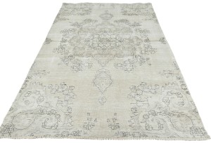 Antique Muted Beige Floral 4'6X7'3 Distressed Vintage Oriental Rug