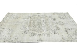 Antique Muted Beige Floral 4'6X7'3 Distressed Vintage Oriental Rug