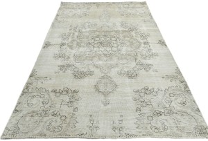 Antique Muted Beige Floral 4'6X7'3 Distressed Vintage Oriental Rug