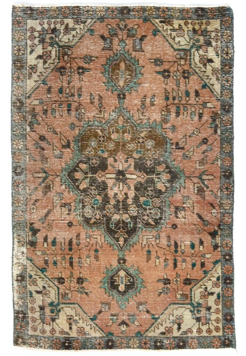 Antique Muted Floral 3X5 Distressed Vintage Oriental Rug