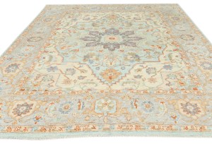 Light Blue Floral Oushak Peshawar 8X10 Pakistan Oriental Rug