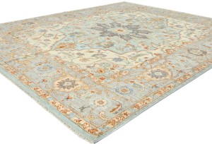 Light Blue Floral Oushak Peshawar 8X10 Pakistan Oriental Rug