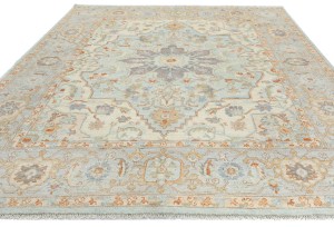 Light Blue Floral Oushak Peshawar 8X10 Pakistan Oriental Rug