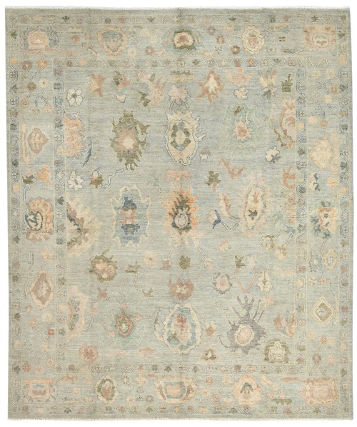 Light Blue Floral Oushak Peshawar 8X9'6 Pakistan Oriental Rug