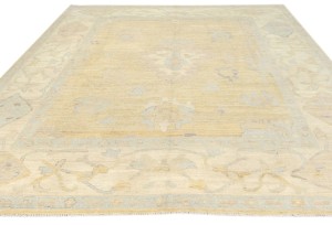 Golden Beige Floral Oushak Peshawar 8'5X9'9 Pakistan Oriental Rug