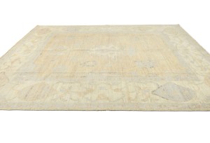 Golden Beige Floral Oushak Peshawar 8'5X9'9 Pakistan Oriental Rug