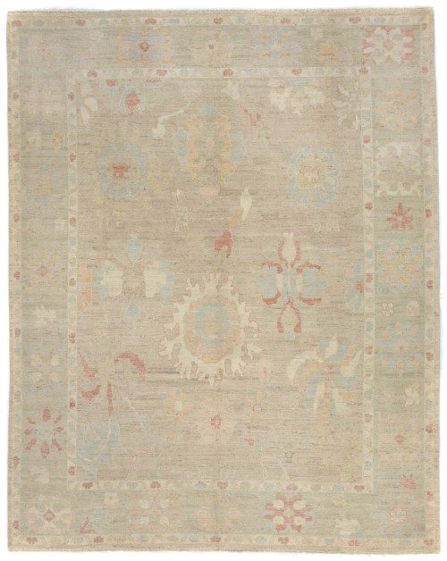 Pastel Brown Floral Oushak Peshawar 10X13 Pakistan Oriental Rug