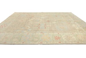 Pastel Brown Floral Oushak Peshawar 10X13 Pakistan Oriental Rug