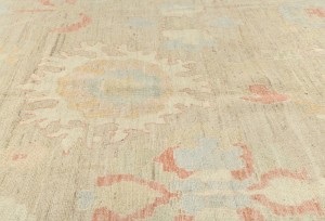 Pastel Brown Floral Oushak Peshawar 10X13 Pakistan Oriental Rug