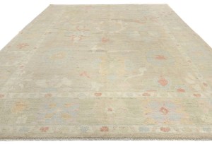 Pastel Brown Floral Oushak Peshawar 10X13 Pakistan Oriental Rug