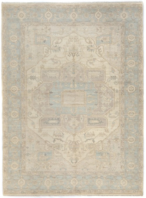 Cream Floral Oushak Peshawar 7X9 Pakistan Oriental Rug