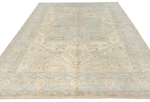 Cream Floral Oushak Peshawar 7X9 Pakistan Oriental Rug