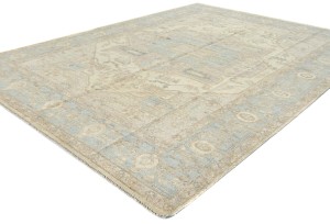 Cream Floral Oushak Peshawar 7X9 Pakistan Oriental Rug