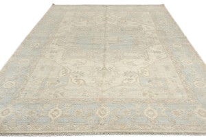 Cream Floral Oushak Peshawar 7X9 Pakistan Oriental Rug