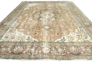 Semi Antique Muted Floral 10X13 Distressed Vintage Oriental Rug