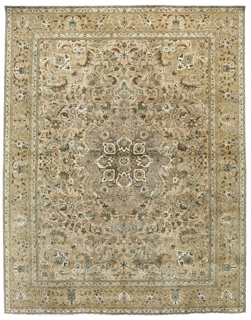 Semi Antique Muted Beige Floral 10X13 Distressed Vintage Oriental Rug