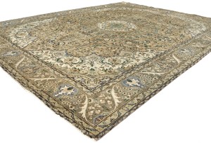 Muted Beige Semi Antique Floral 9'9X12'5 Distressed Vintage Oriental Rug