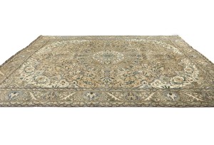 Muted Beige Semi Antique Floral 9'9X12'5 Distressed Vintage Oriental Rug