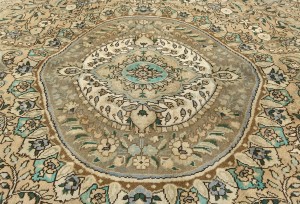 Muted Beige Semi Antique Floral 9'9X12'5 Distressed Vintage Oriental Rug