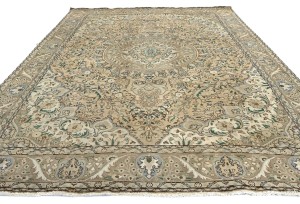 Muted Beige Semi Antique Floral 9'9X12'5 Distressed Vintage Oriental Rug