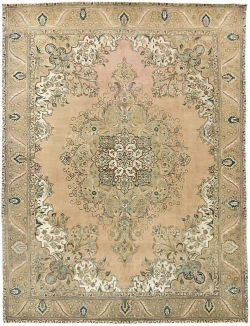 Semi Antique Muted Floral 9'5X12'3 Distressed Vintage Oriental Rug