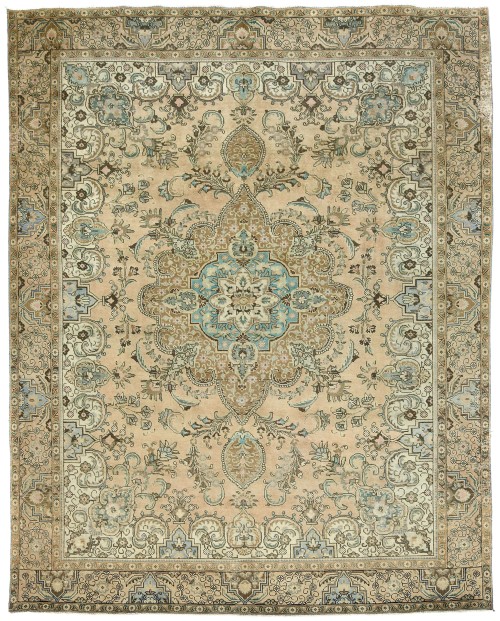 Semi Antique Muted Floral 9'6X12'3 Distressed Vintage Oriental Rug