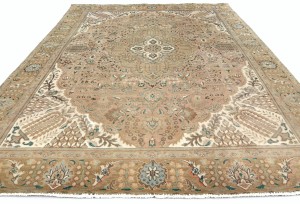 Antique Muted Rusty Peach Floral 10X13 Distressed Vintage Oriental Rug