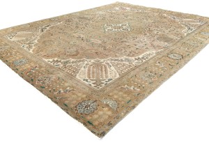 Antique Muted Rusty Peach Floral 10X13 Distressed Vintage Oriental Rug