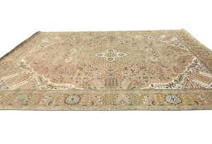 Antique Muted Rusty Peach Floral 10X13 Distressed Vintage Oriental Rug