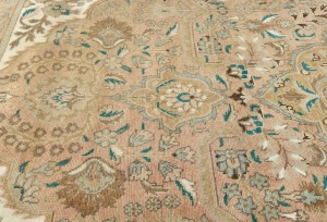 Antique Muted Rusty Peach Floral 10X13 Distressed Vintage Oriental Rug