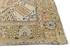 Antique Muted Rusty Peach Floral 10X13 Distressed Vintage Oriental Rug