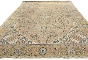 Antique Muted Rusty Peach Floral 10X13 Distressed Vintage Oriental Rug