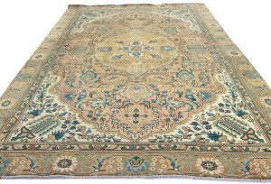 Semi Antique Muted Floral 7X10'5 Distressed Vintage Oriental Rug