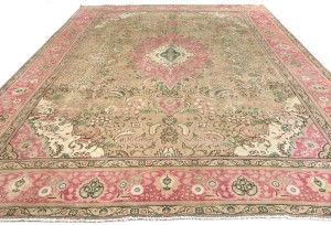 Semi Antique Muted Floral 10X13 Distressed Vintage Oriental Rug