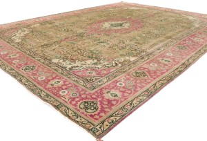 Semi Antique Muted Floral 10X13 Distressed Vintage Oriental Rug