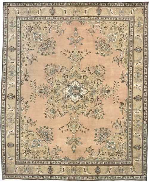 Semi Antique Muted Floral 10X12 Distressed Vintage Oriental Rug