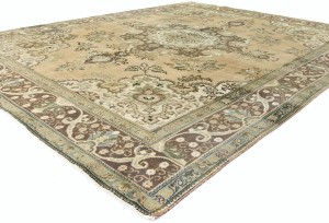 Muted Light Peach Semi Antique Floral 9'9X12'5 Distressed Vintage Oriental Rug