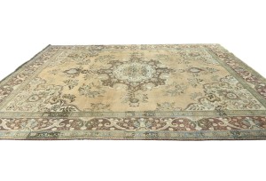 Muted Light Peach Semi Antique Floral 9'9X12'5 Distressed Vintage Oriental Rug