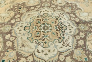Muted Light Peach Semi Antique Floral 9'9X12'5 Distressed Vintage Oriental Rug