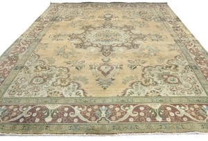 Muted Light Peach Semi Antique Floral 9'9X12'5 Distressed Vintage Oriental Rug