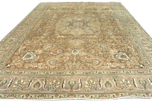 Muted Brown Semi Antique Floral 9'7X12'5 Distressed Vintage Oriental Rug