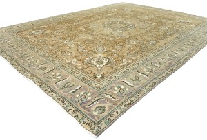 Muted Brown Semi Antique Floral 9'7X12'5 Distressed Vintage Oriental Rug