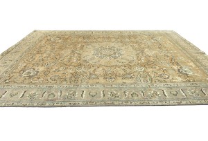 Muted Brown Semi Antique Floral 9'7X12'5 Distressed Vintage Oriental Rug