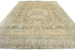 Muted Brown Semi Antique Floral 9'7X12'5 Distressed Vintage Oriental Rug