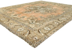 Semi Antique Muted Floral 10X12 Distressed Vintage Oriental Rug
