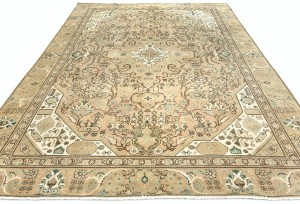 Semi Antique Muted Beige Floral 7'6X10'8 Distressed Vintage Oriental Rug