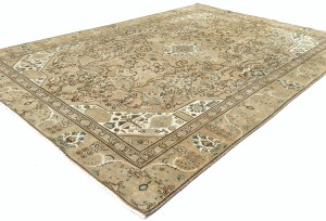 Semi Antique Muted Beige Floral 7'6X10'8 Distressed Vintage Oriental Rug