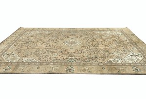 Semi Antique Muted Beige Floral 7'6X10'8 Distressed Vintage Oriental Rug