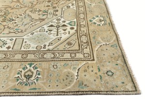 Semi Antique Muted Beige Floral 7'6X10'8 Distressed Vintage Oriental Rug